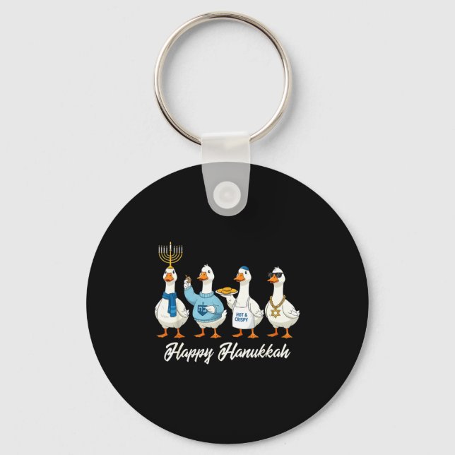 Hanukkah Goose Happy Hanukkah Menorah Dreidel Jewi Key Ring (Front)