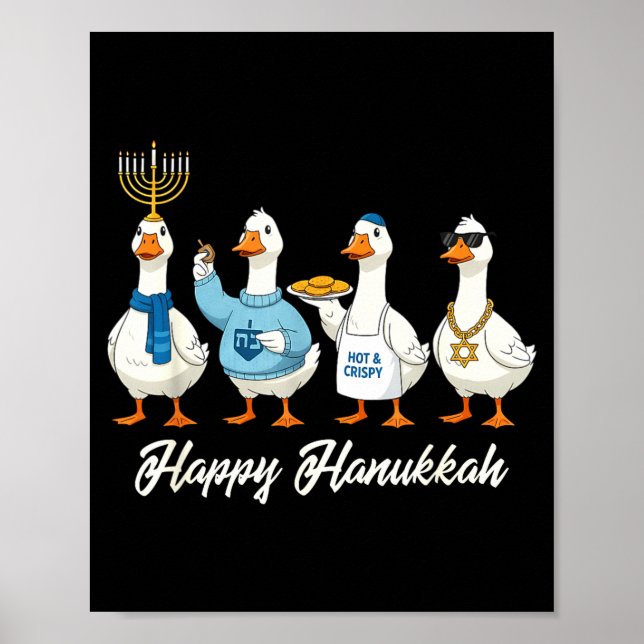 Hanukkah Goose Happy Hanukkah Menorah Dreidel Jewi Poster (Front)