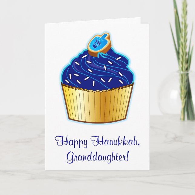 Hanukkah Granddaughter: Cupcake and Dreidel Cookie Holiday Card (Front)
