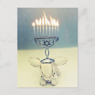 Hanukkah Greeting Card - Aldo a Rabbit and Menorah