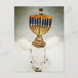 Hanukkah Greeting Card - Aldo a Rabbit and Menorah<br><div class="desc">Celebrate Hanukkah with Aldo, the bunny with a sense of humour. This rabbit loves to put stuff on his head. Check out this "cool" glass ornament. This Menorah allows Aldo to celebrate Hanukkah in style! Aldo is a Perfect Reject. Each plush toy was created by me and is 100% recycled....</div>