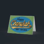 Hanukkah Greeting Card/Envelope "Retro Chanukah" Holiday Card<br><div class="desc">Hanukkah Greeting Card includes a white envelope. Retro "Happy Chanukah EST 139 BCE" Personalise by deleting, "Happy" and "EST 139 BCE" and replace with your own words. Choose your favourite font style, colour, size, and wording. Write on the blank inside page to express your best wishes for a wonderful Hanukkah!...</div>