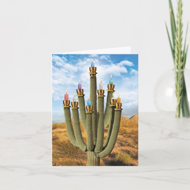 Hanukkah Greeting Card - Prickly Menorah (Front)