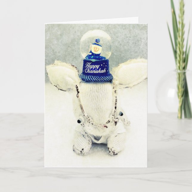 Hanukkah Greeting Card -  Rabbit and Snow Globe (Front)
