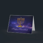 Hanukkah Greeting card with Beautiful Menorah<br><div class="desc">Hanukkah Greeting card with Beautiful menorah with glowing candle. lighting up the dark sky.</div>