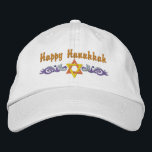 Hanukkah Greeting Embroidered Hat<br><div class="desc">Hanukkah design features a gold Star of David with  blue swirls. Text above says Happy Hanukkah,  but is optional and can be customised by you or deleted.</div>