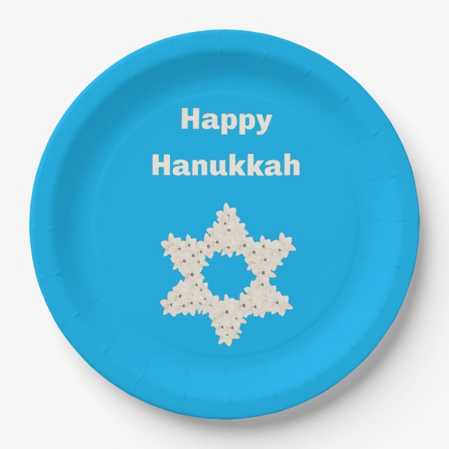 Hanukkah Greeting with Flowers  Paper Plate (Front)