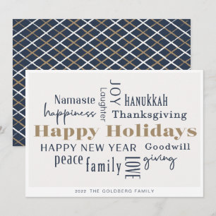 Hanukkah Greetings Holiday Blue Gold Card