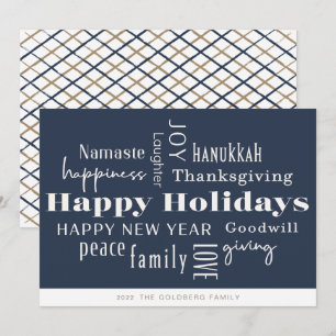 Hanukkah Greetings Holiday Navy Gold Card