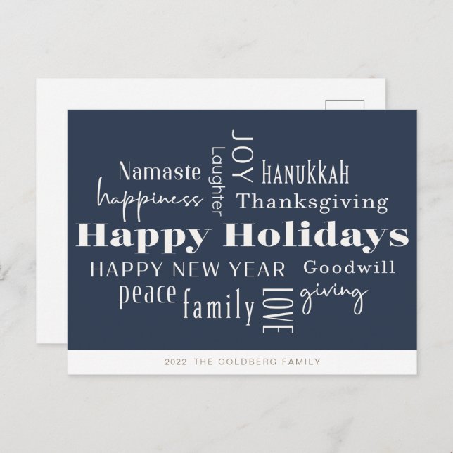 Hanukkah Greetings Holiday Navy Gold Postcard (Front/Back)