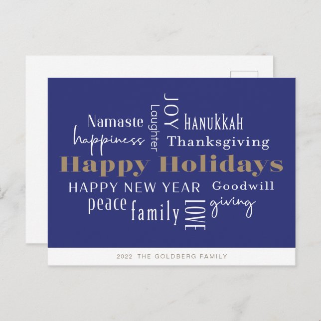 Hanukkah Greetings Holiday  Royal Blue Postcard (Front/Back)