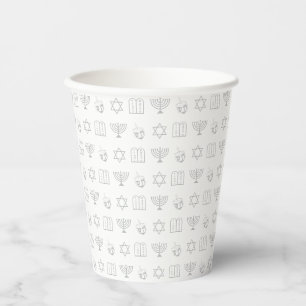 Hanukkah grey and white jewish holiday pattern paper cups