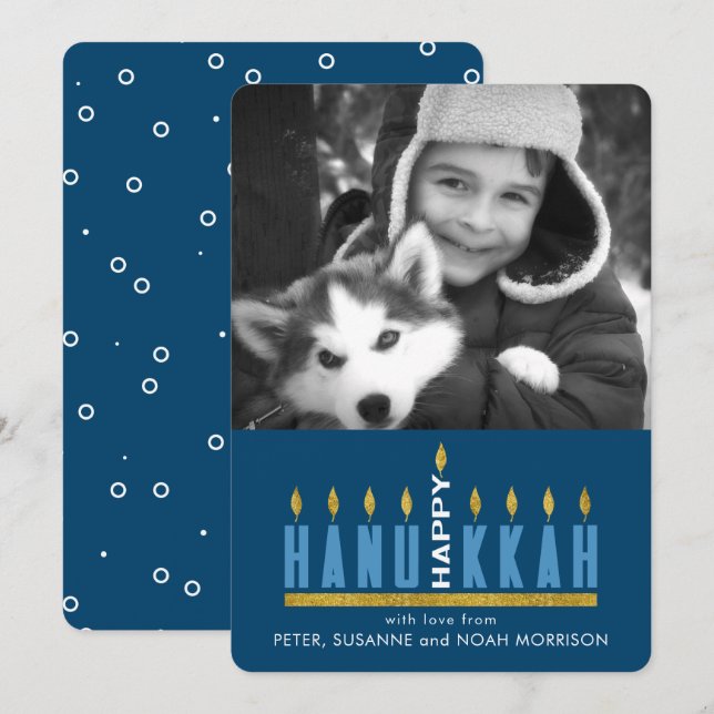 Hanukkah | Happy Hanukkah Menorah Photo Card (Front/Back)