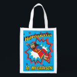 Hanukkah Happy Super Judah Reusable Grocery Bag<br><div class="desc">Hanukkah Happy Super Judah, white 2-sided bag. All design elements can be edited. All editable text can be deleted and replaced with your own message. Use your favourite font colour, size, and style. Happy Hanukkah/Chanukah! Style: Reusable Bag Go green and save the planet with our reusable grocery bag! Made with...</div>