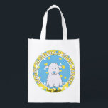 Hanukkah Happy with Blue Lambie Reusable Grocery Bag<br><div class="desc">Hanukkah Happy with Blue Lambie, white 2-sided bag. All design elements can be edited. All editable text can be deleted and replaced with your own message. Use your favourite font colour, size, and style. Happy Hanukkah/Chanukah! Style: Reusable Bag Go green and save the planet with our reusable grocery bag! Made...</div>