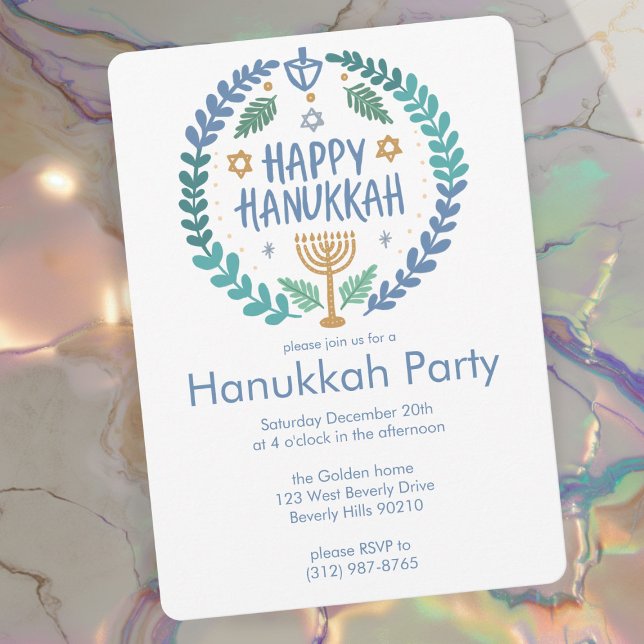Hanukkah Holiday Party Cute Hand-Drawn Custom Invitation (Hanukkah Holiday Party Cute Hand-Drawn Custom Invitation
)
