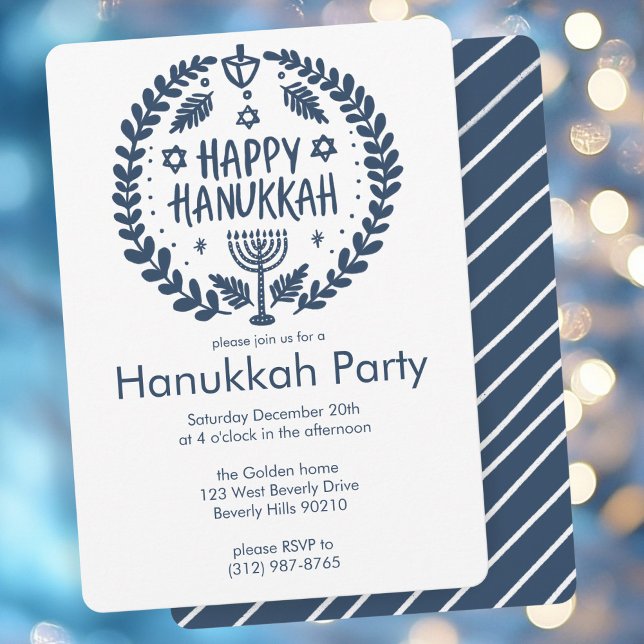 Hanukkah Holiday Party Cute Hand-Drawn Custom Invitation (Hanukkah Holiday Party Cute Hand-Drawn Custom Invitation
)