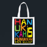 Hanukkah Is Funukkah Reusable Grocery Bag<br><div class="desc">Hanukkah Is Funukkah, white 2-sided bag. All design elements can be edited. All editable text can be deleted and replaced with your own message. Use your favourite font colour, size, and style. Happy Hanukkah/Chanukah! Style: Reusable Bag Go green and save the planet with our reusable grocery bag! Made with a...</div>