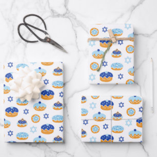 Hanukkah Jelly Doughnut Star of David Wrapping Pap Paper Sheet