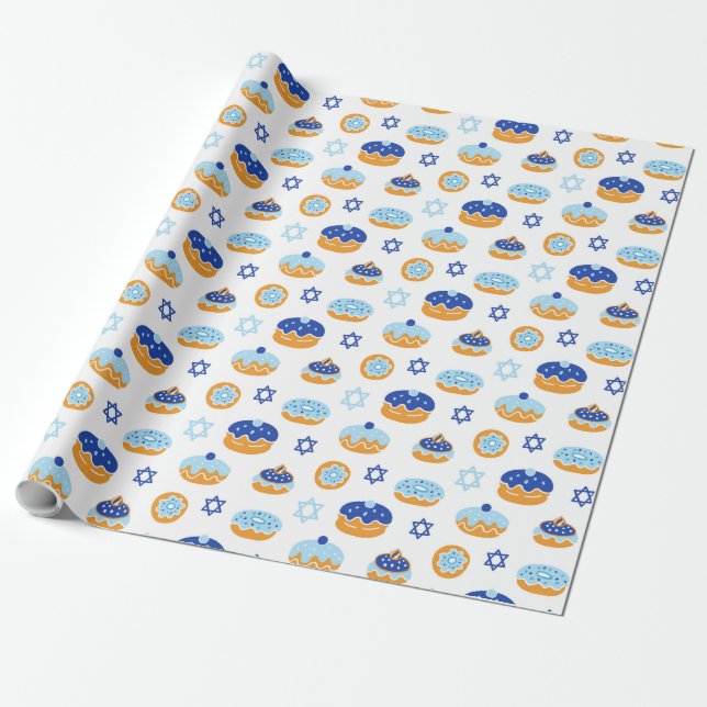 Hanukkah Jelly Doughnut Star of David Wrapping Pap Wrapping Paper (Unrolled)