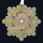 Hanukkah Jewelled Snowflake Ornament Card<br><div class="desc">Celebrate a beautiful & bright Hanukkah with this personalizable ornament with the elegant look of gold foil embossed accents and jewels. A lovely decoration for your home or on a gift package for a special someone. Reverse is customisable with a name and year, or text of your choice. More opulent...</div>