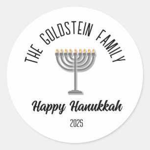 Hanukkah Jewish Chanuka Personalised Family Name Classic Round Sticker