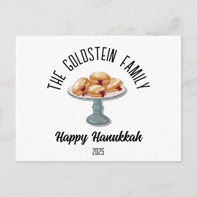 Hanukkah Jewish Chanuka Personalised Family Name Holiday Postcard (Front)
