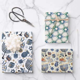 Hanukkah Jewish Holiday Classic Rustic Symbols Wrapping Paper Sheet