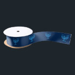 Hanukkah Jewish Holiday Hanukkiah Blue Decoration Satin Ribbon<br><div class="desc">Happy Hanukkah Party Jewish Holiday Festival of Lights. Winter Holiday Chanukkah Decoration with gold traditional Chanuka decorative symbols - Gold Hanukkiah menorah, candlestick with candles, wooden dreidels (spinning top), doughnuts (sweet doughnuts), star of David and glowing lights doodle cartoon blue pattern, cartoon style. Hanukkah Festival of lights Event Decoration. Jerusalem,...</div>