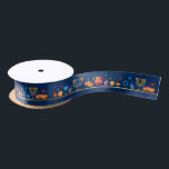 Hanukkah Jewish Holiday Hanukkiah Blue Decoration Satin Ribbon<br><div class="desc">Happy Hanukkah Party Jewish Holiday Festival of Lights. Winter Holiday Chanukkah Decoration with gold traditional Chanuka decorative symbols - Gold Hanukkiah menorah, candlestick with candles, wooden dreidels (spinning top), doughnuts (sweet doughnuts), star of David and glowing lights doodle cartoon blue pattern, cartoon style. Hanukkah Festival of lights Event Decoration. Jerusalem,...</div>