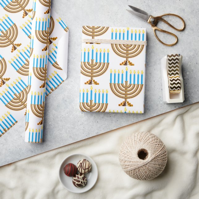 Hanukkah Jewish Menorah Hebrew Gift  Wrapping Paper (Crafts)