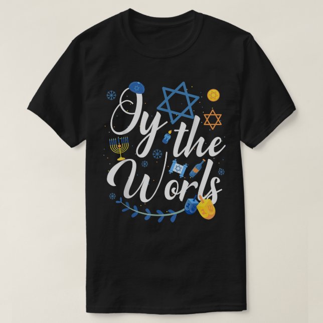Hanukkah Jewish Menorah Oy To The World Hanukkah  T-Shirt (Design Front)