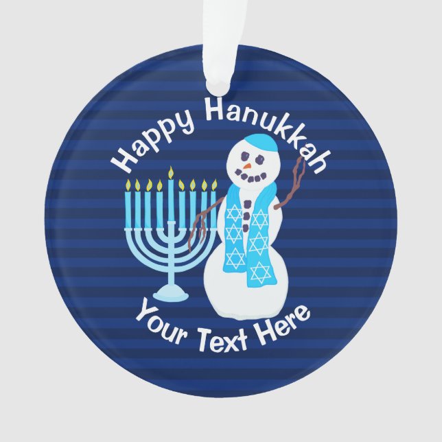 Hanukkah Jewish Snowman Blue Menorah Chrismukkah Ornament (Front)