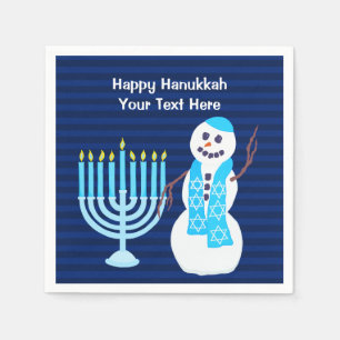 Hanukkah Jewish Snowman Blue Menorah Party Decor Napkin
