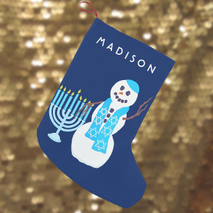 Hanukkah Jewish Snowman Menorah SML Chrismukkah Small Christmas Stocking