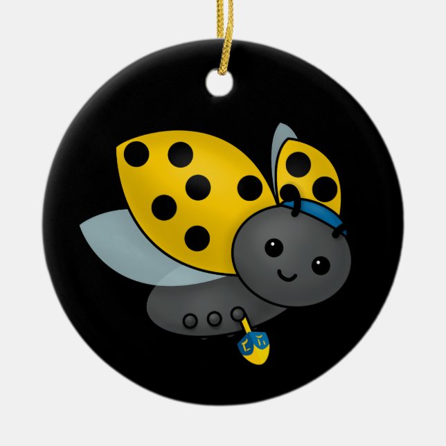 Hanukkah Ladybug Ceramic Ornament (Front)