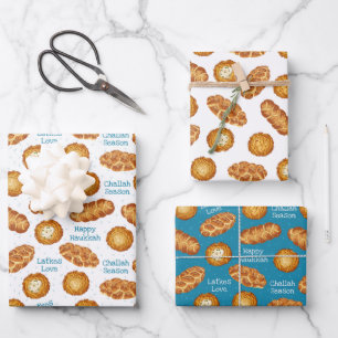Hanukkah Latke and Challah Bread Foodie Pattern Wrapping Paper Sheet