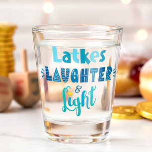 Hanukkah Latkes Laughter Light Bold Fun Typography Shot Glass