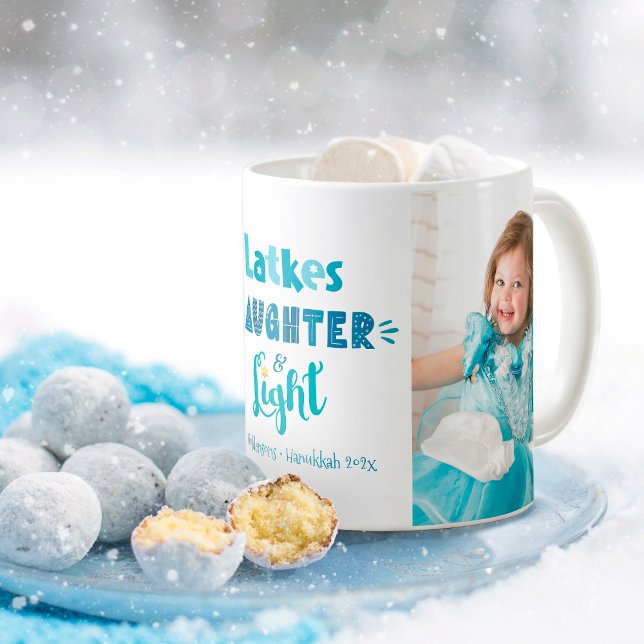 Hanukkah Latkes Laughter Light Fun 2 Photo Custom Coffee Mug (Creator Uploaded)