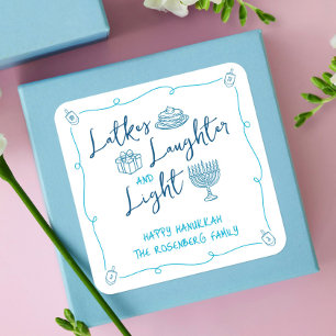 Hanukkah Latkes Laughter Light Hand Drawn Doodles Square Sticker