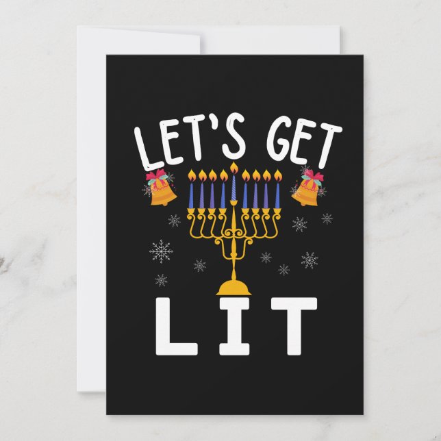 Hanukkah Let's Get Lit T-Shirt Invitation (Front)