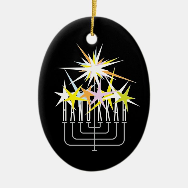 Hanukkah Lights Ceramic Ornament (Front)