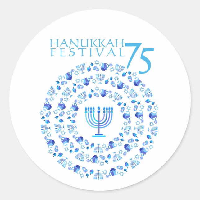 Hanukkah Lights Festival Anniversary 75th Classic Round Sticker (Front)