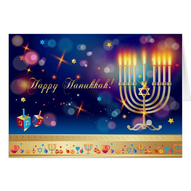 Hanukkah Lights Festival Holiday Menorah Card (Front Horizontal)