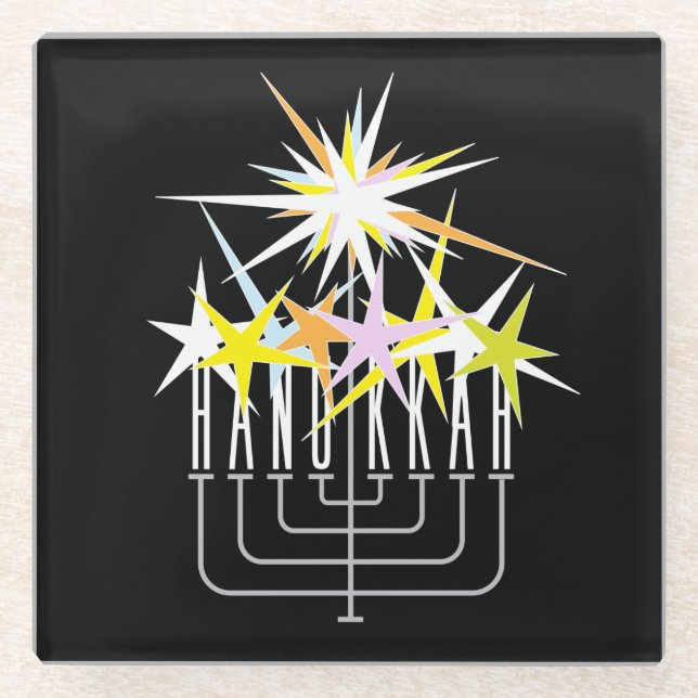 Hanukkah Lights Glass Coaster (Front)