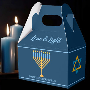 Hanukkah Love and Light Menorah Custom Blue Party Favour Box