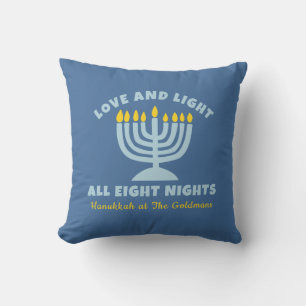 Hanukkah "Love and Light" Personalised Jewish Blue Cushion