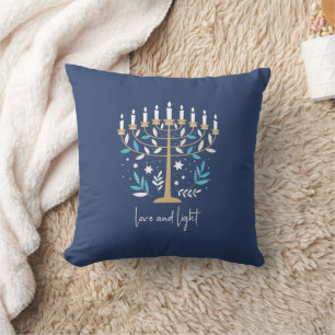 Hanukkah Love & Light Floral Menorah Cushion