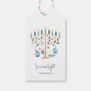 Hanukkah Love & Light Floral Menorah Gift Tags