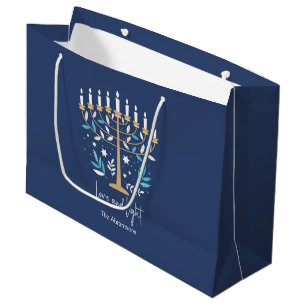Hanukkah Love & Light Floral Menorah Large Gift Bag